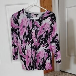 Talbots Pink and Black Floral Blouse